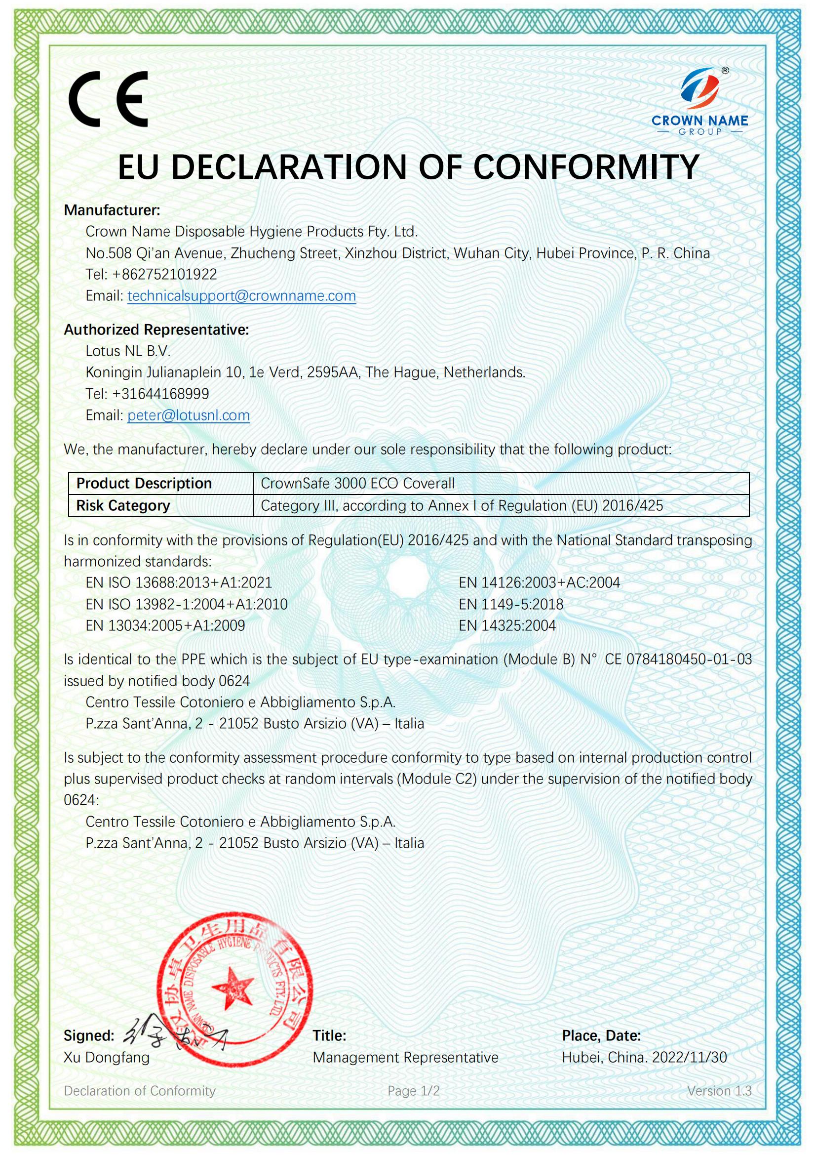 CE Declaration of Conformity - Crown Name